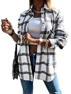Source Unknown White and Black Plaid Button-Down Shirt
